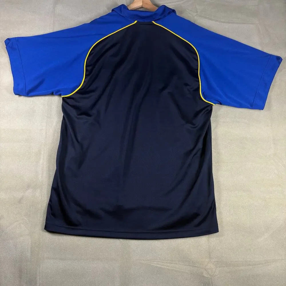Nike Y2K‎ Colorblock Polo Shirt Mens L Navy Blue Yellow Swoosh Athletic Vintage